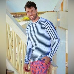 Men’s Navy & White Striped Long Sleeve CabanaLife Rashguard